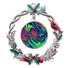 Color Colorful Geoglyser Abstract Holographic Metal X mas Wreath Holly Leaf Ornament by Modalart