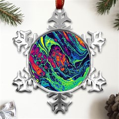 Color Colorful Geoglyser Abstract Holographic Metal Small Snowflake Ornament by Modalart