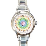 Mandala Pattern Rainbow Pride Round Italian Charm Watch Front