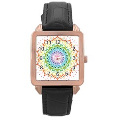 Mandala Pattern Rainbow Pride Rose Gold Leather Watch  by Vaneshop