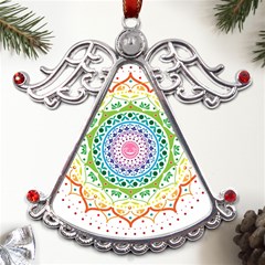 Mandala Pattern Rainbow Pride Metal Angel With Crystal Ornament