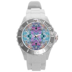 Grey Pink Blend Round Plastic Sport Watch (l) by kaleidomarblingart