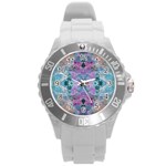 Grey Pink Blend Round Plastic Sport Watch (L) Front