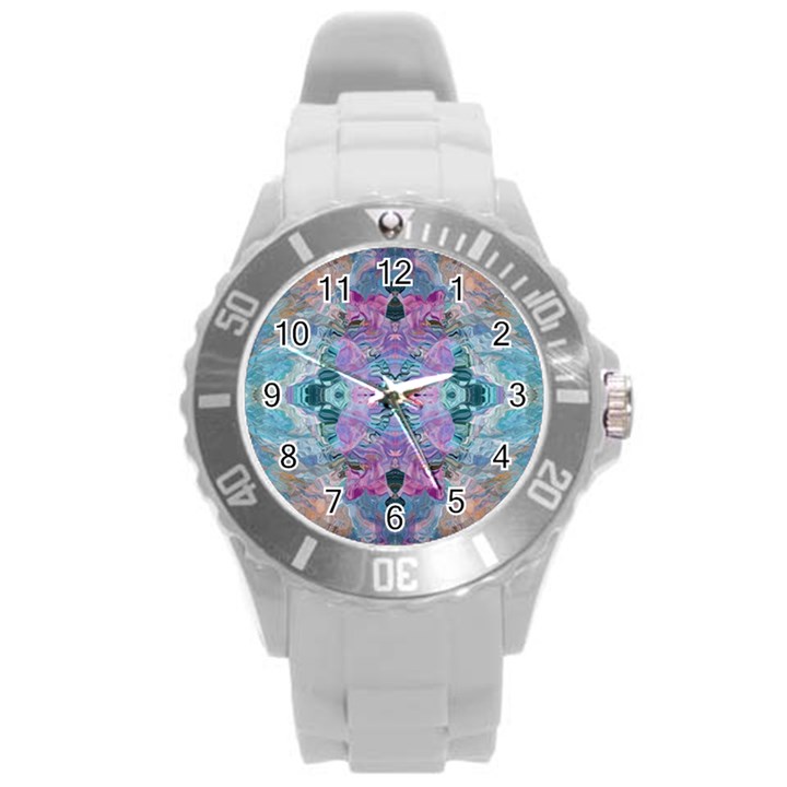 Grey Pink Blend Round Plastic Sport Watch (L)