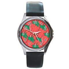 Texture Sweet Strawberry Dessert Food Summer Pattern Round Metal Watch