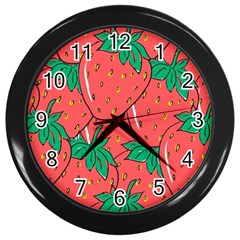 Texture Sweet Strawberry Dessert Food Summer Pattern Wall Clock (black) by Sarkoni