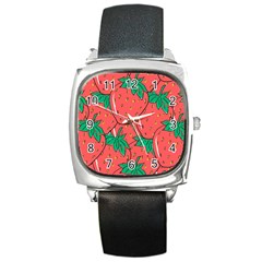 Texture Sweet Strawberry Dessert Food Summer Pattern Square Metal Watch