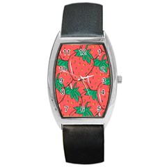 Texture Sweet Strawberry Dessert Food Summer Pattern Barrel Style Metal Watch