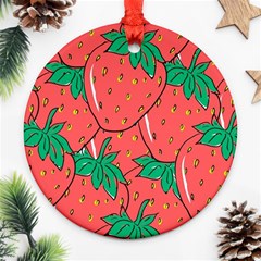 Texture Sweet Strawberry Dessert Food Summer Pattern Round Ornament (Two Sides)