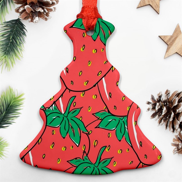 Texture Sweet Strawberry Dessert Food Summer Pattern Ornament (Christmas Tree) 