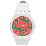 Texture Sweet Strawberry Dessert Food Summer Pattern Round Plastic Sport Watch (M) Front