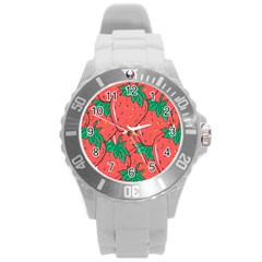 Texture Sweet Strawberry Dessert Food Summer Pattern Round Plastic Sport Watch (L)