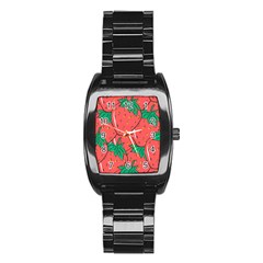 Texture Sweet Strawberry Dessert Food Summer Pattern Stainless Steel Barrel Watch