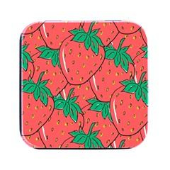 Texture Sweet Strawberry Dessert Food Summer Pattern Square Metal Box (black)