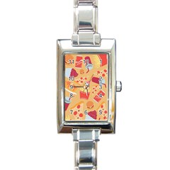 Fast Junk Food  Pizza Burger Cool Soda Pattern Rectangle Italian Charm Watch by Sarkoni