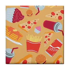 Fast Junk Food  Pizza Burger Cool Soda Pattern Tile Coaster by Sarkoni