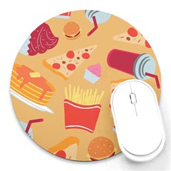 Fast Junk Food  Pizza Burger Cool Soda Pattern Round Mousepad by Sarkoni