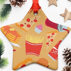 Fast Junk Food  Pizza Burger Cool Soda Pattern Ornament (star) by Sarkoni