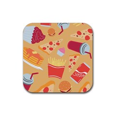 Fast Junk Food  Pizza Burger Cool Soda Pattern Rubber Coaster (square) by Sarkoni