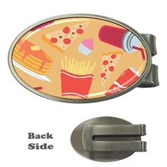 Fast Junk Food  Pizza Burger Cool Soda Pattern Money Clips (oval)  by Sarkoni