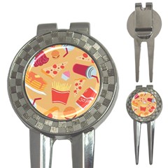 Fast Junk Food  Pizza Burger Cool Soda Pattern 3-in-1 Golf Divots by Sarkoni