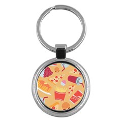 Fast Junk Food  Pizza Burger Cool Soda Pattern Key Chain (round) by Sarkoni