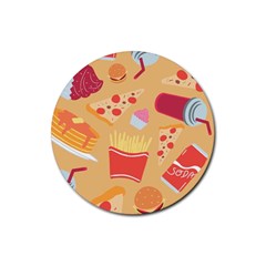 Fast Junk Food  Pizza Burger Cool Soda Pattern Rubber Round Coaster (4 Pack) by Sarkoni