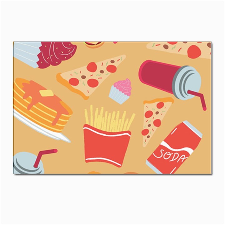 Fast Junk Food  Pizza Burger Cool Soda Pattern Postcards 5  x 7  (Pkg of 10)