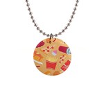 Fast Junk Food  Pizza Burger Cool Soda Pattern 1  Button Necklace Front