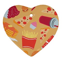 Fast Junk Food  Pizza Burger Cool Soda Pattern Heart Ornament (two Sides) by Sarkoni