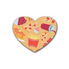 Fast Junk Food  Pizza Burger Cool Soda Pattern Rubber Heart Coaster (4 Pack) by Sarkoni