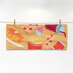 Fast Junk Food  Pizza Burger Cool Soda Pattern Hand Towel by Sarkoni