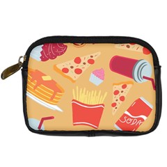 Fast Junk Food  Pizza Burger Cool Soda Pattern Digital Camera Leather Case by Sarkoni