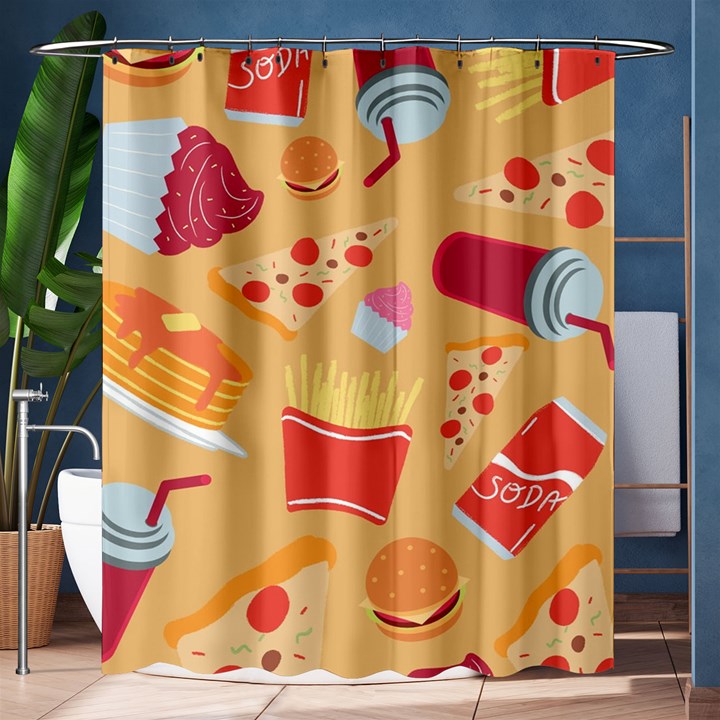 Fast Junk Food  Pizza Burger Cool Soda Pattern Shower Curtain 60  x 72  (Medium) 