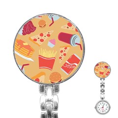 Fast Junk Food  Pizza Burger Cool Soda Pattern Stainless Steel Nurses Watch by Sarkoni