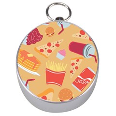 Fast Junk Food  Pizza Burger Cool Soda Pattern Silver Compasses by Sarkoni