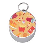 Fast Junk Food  Pizza Burger Cool Soda Pattern Mini Silver Compasses Front