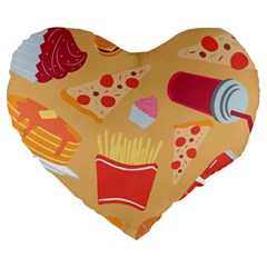 Fast Junk Food  Pizza Burger Cool Soda Pattern Large 19  Premium Flano Heart Shape Cushions by Sarkoni