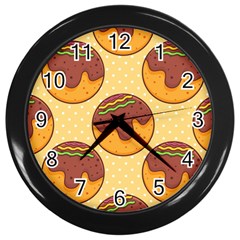 Takoyaki Food Seamless Pattern Wall Clock (black) by Sarkoni