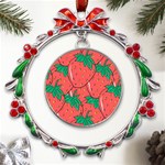 Texture Sweet Strawberry Dessert Food Summer Pattern Metal X mas Wreath Ribbon Ornament Front