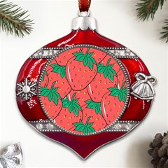 Texture Sweet Strawberry Dessert Food Summer Pattern Metal Snowflake And Bell Red Ornament