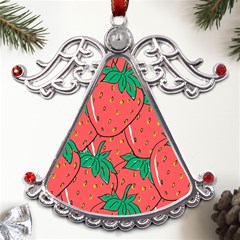 Texture Sweet Strawberry Dessert Food Summer Pattern Metal Angel with Crystal Ornament