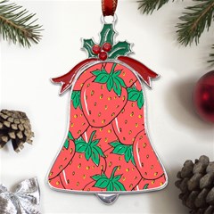 Texture Sweet Strawberry Dessert Food Summer Pattern Metal Holly Leaf Bell Ornament