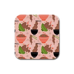 Doodle Yakisoba Seamless Pattern Rubber Square Coaster (4 Pack) by Sarkoni