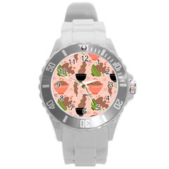 Doodle Yakisoba Seamless Pattern Round Plastic Sport Watch (l) by Sarkoni