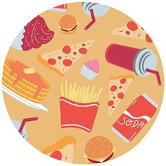 Fast Junk Food  Pizza Burger Cool Soda Pattern Wooden Puzzle Round by Sarkoni