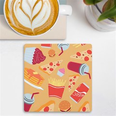 Fast Junk Food  Pizza Burger Cool Soda Pattern Uv Print Square Tile Coaster  by Sarkoni