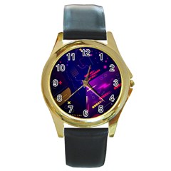 Vector Design Gamming Sytle Retro Art Pattern Round Gold Metal Watch