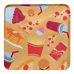 Fast Junk Food  Pizza Burger Cool Soda Pattern Square Glass Fridge Magnet (4 Pack) by Sarkoni