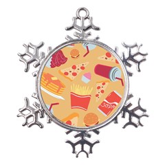 Fast Junk Food  Pizza Burger Cool Soda Pattern Metal Large Snowflake Ornament by Sarkoni